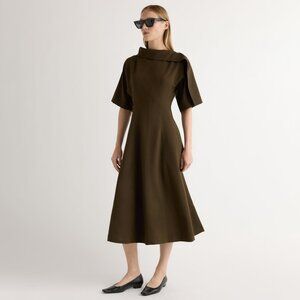 Modern Citizen Addison Foldover Scarf-Neck Dress Size LOlive Brown / L
